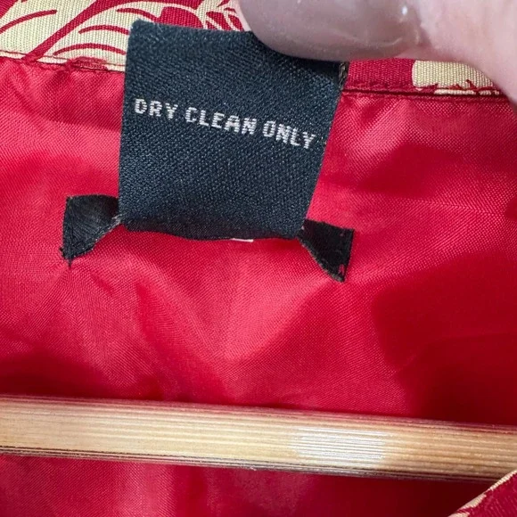 Vtg Anne Carson Silk Blouse Womens M Red Gold Asian Inspired 3/4 Sleeve Tie Cuff - Picture 4 of 7